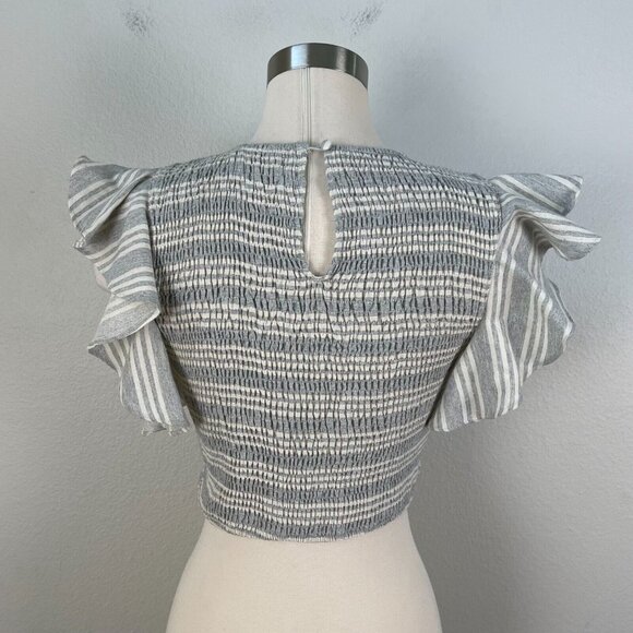 Storia Womens Medium Smocked Flutter Sleeve Crop Top Gray Sleeveless - Picture 5 of 9